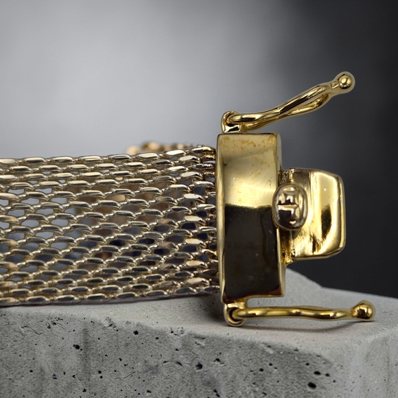 Sterling Vermeil Blue Topaz Mesh Bracelet 6.75” 925 Thailand Estate - Picture 5 of 9